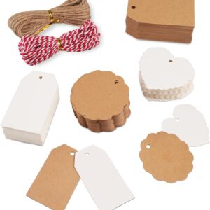 Pack of 200 gift tags, paper tags for labelling (brown, white)