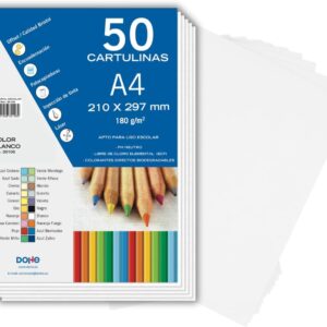 Dohe – White Card A4 (Pack of 50) – Size 21 x 29.7 cm, Thickness 180 g/m², Crafts, Printing and School Supplies
