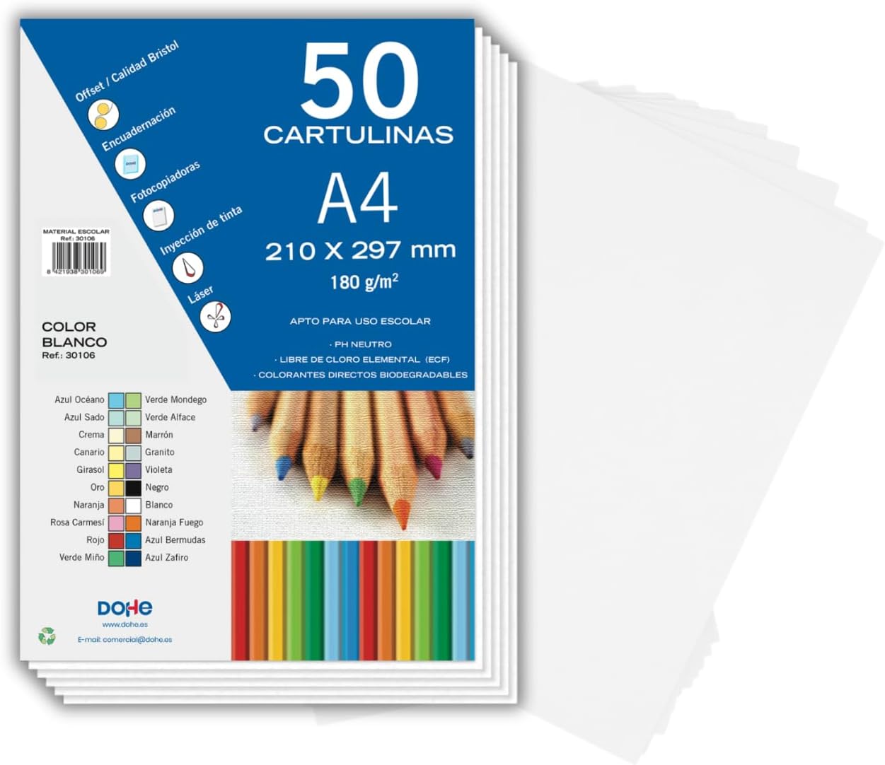 Dohe - White Card A4 (Pack of 50) - Size 21 x 29.7 cm, Thickness 180 g/m², Crafts, Printing and School Supplies