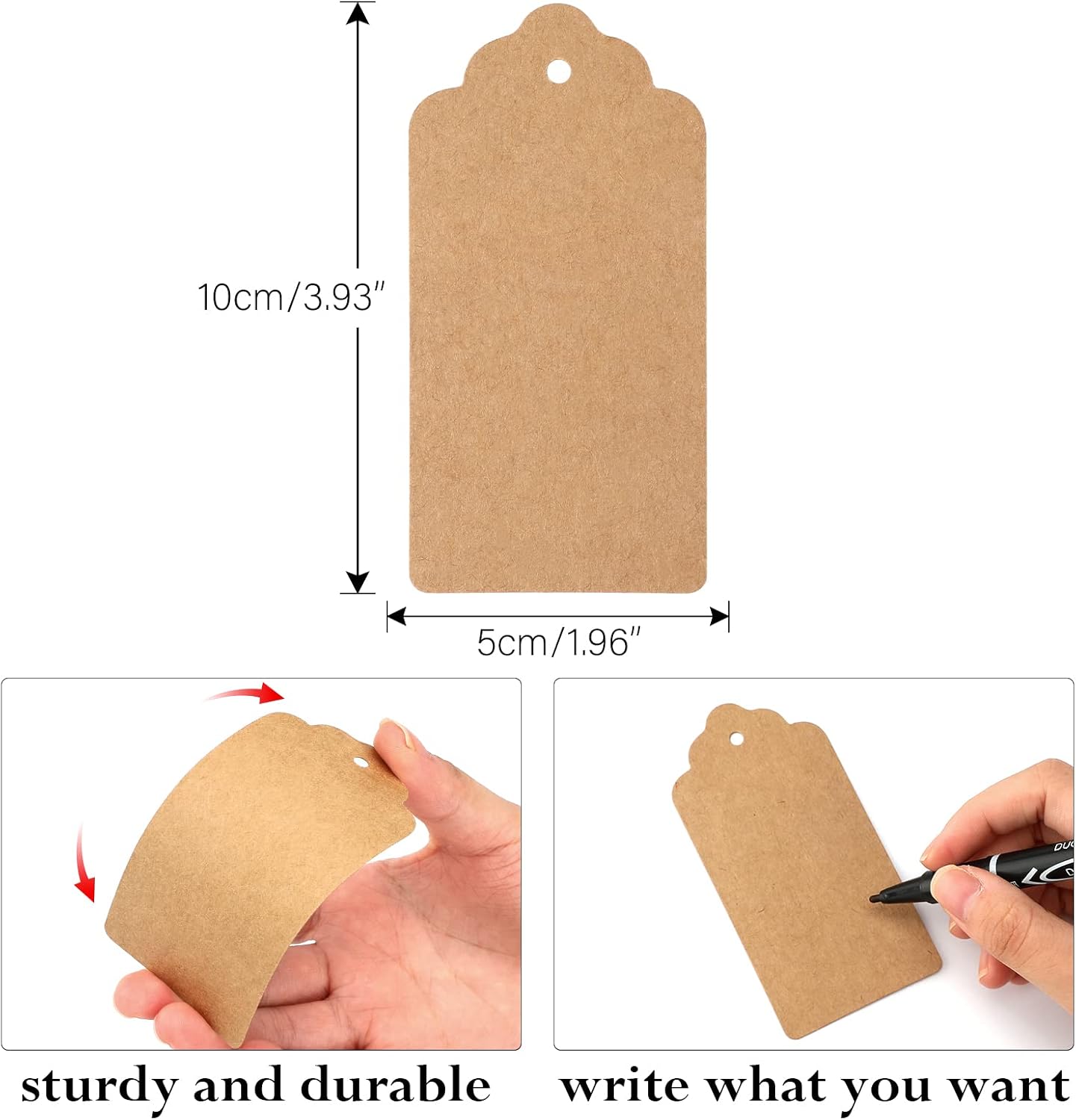 G2Plus 100 PCS Kraft Gift Tags 5 CM * 10CM Paper Weddinng Labels Brown Hang Tag with 30 Meters Jute Twine – Bild 2