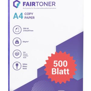 FairToner Copier Paper DIN A4 80g 500 Sheets White