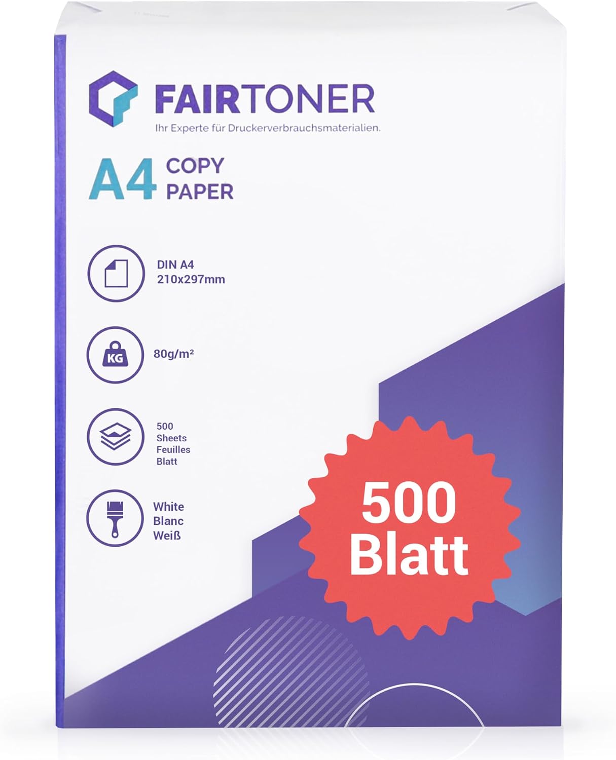 FairToner Copier Paper DIN A4 80g 500 Sheets White