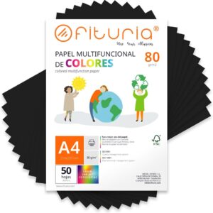 OFITURIA Colourful Paper 50 Sheets A4 80g - Coloured Paper for Crafts, Printers, Scrapbooking - Colour Sheets (Black, 50 Sheets)