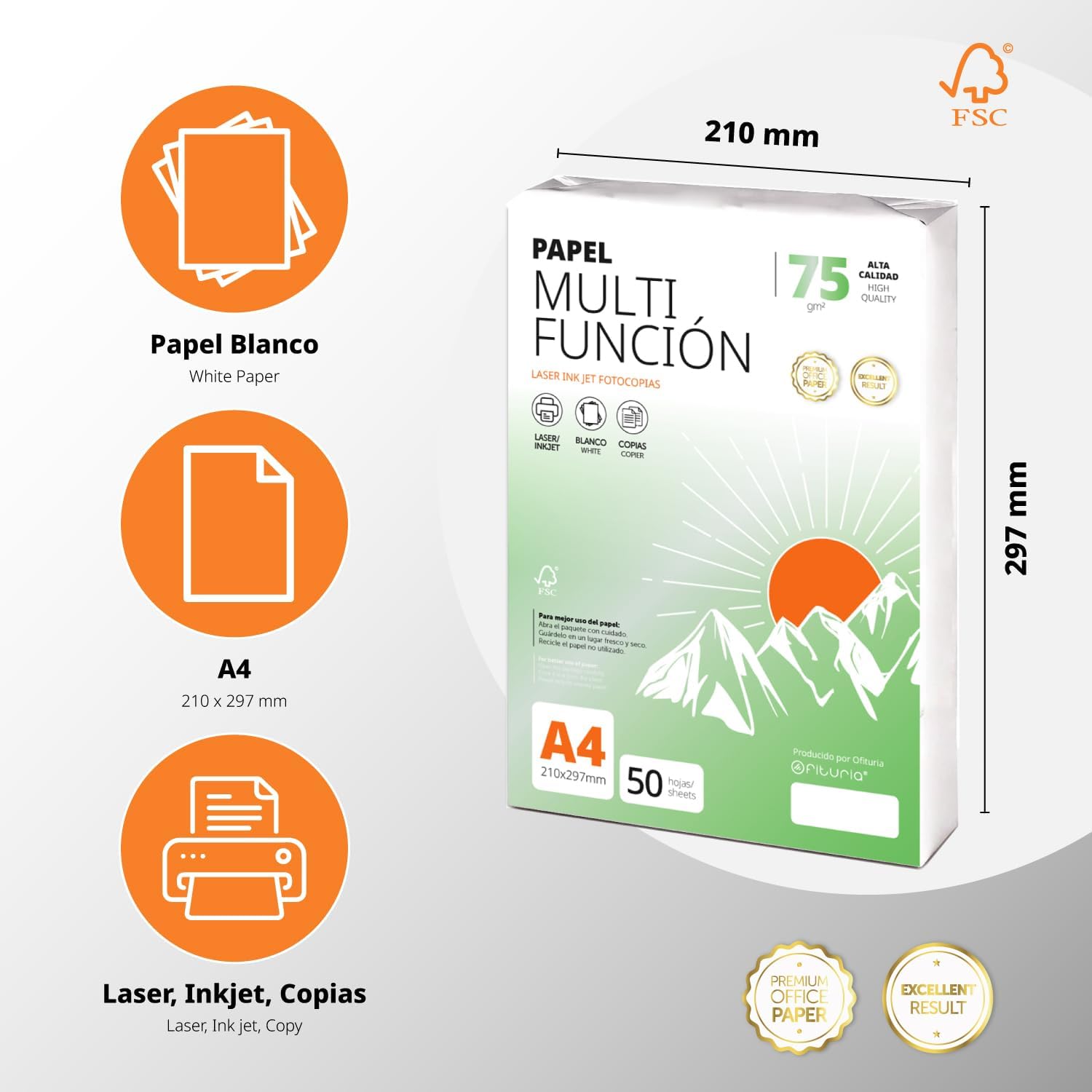 Ofituria A4 75 gsm 100 Sheets Multipurpose Paper for Laser Inkjet Printers, Copier, Office Supplies, School Supplies, Pack of 100 Sheets, 75 g – Bild 2