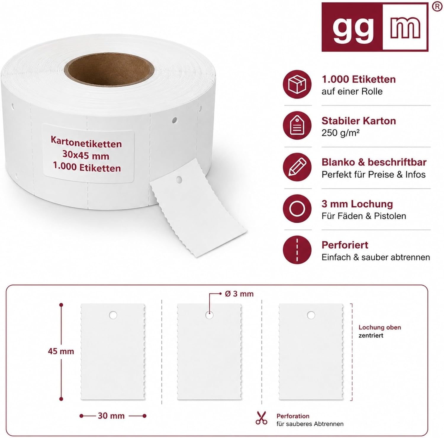 ge-gra Muster GmbH 1000 Cardboard Labels 30 x 45 mm on Roll – Bild 4