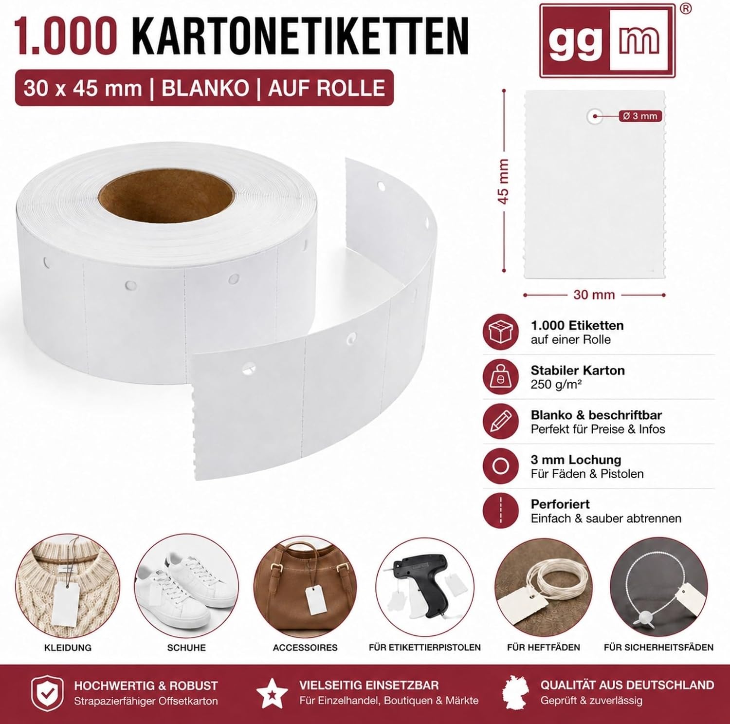 ge-gra Muster GmbH 1000 Cardboard Labels 30 x 45 mm on Roll – Bild 2