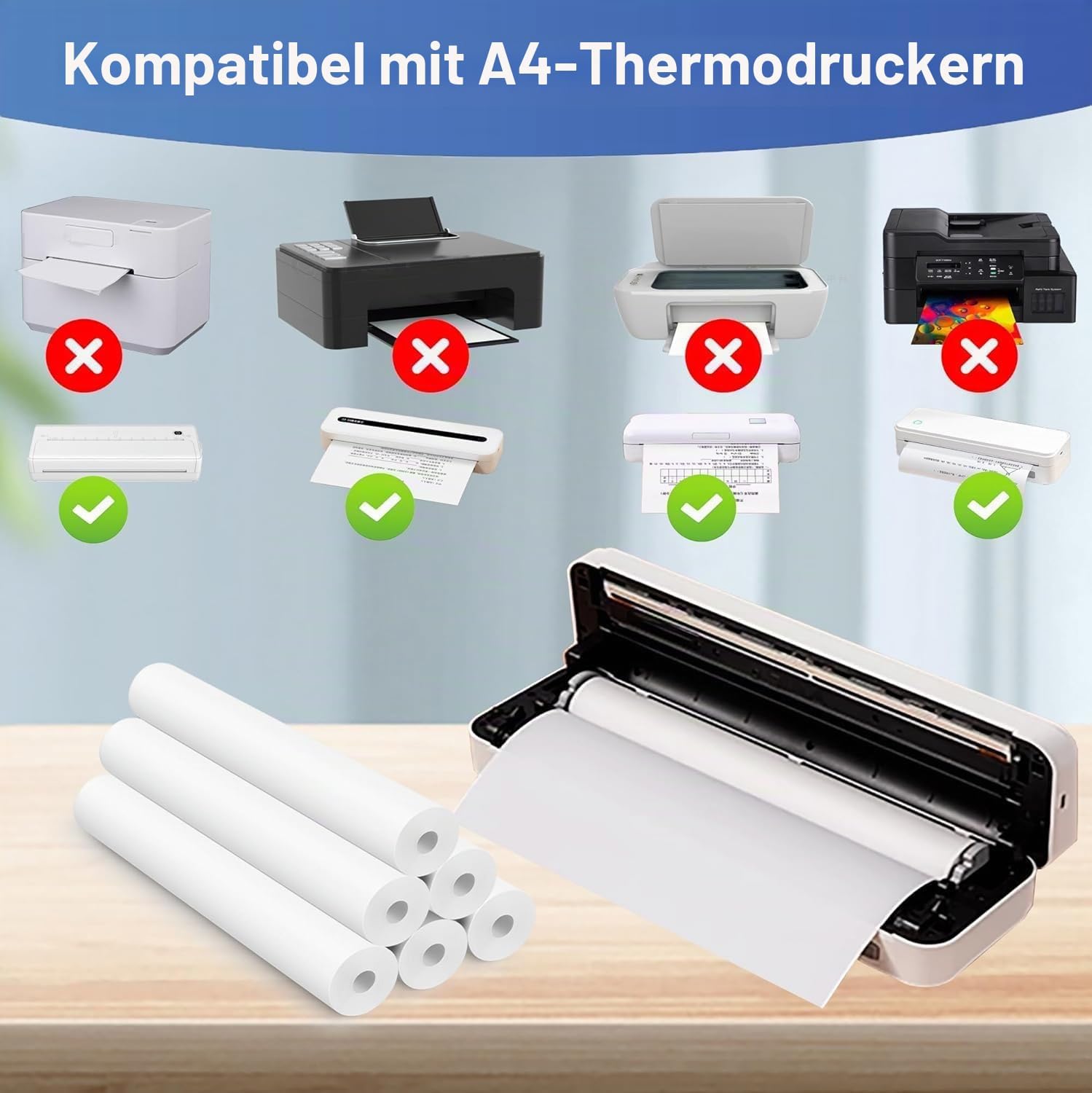 5 Rolls of Thermal Paper A4 for Portable Printer, 210 x 30 mm, Thermal Printer Paper A4, Quick Drying, for File, Photo Printing, Notes, Labels – Bild 5