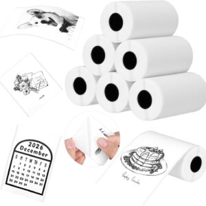 6 Rolls Mini Printer Rolls, 53 x 28 mm Printer Paper White Thermal Rolls Sticker Paper Self-Adhesive for Journal Study Notes Photo Printing