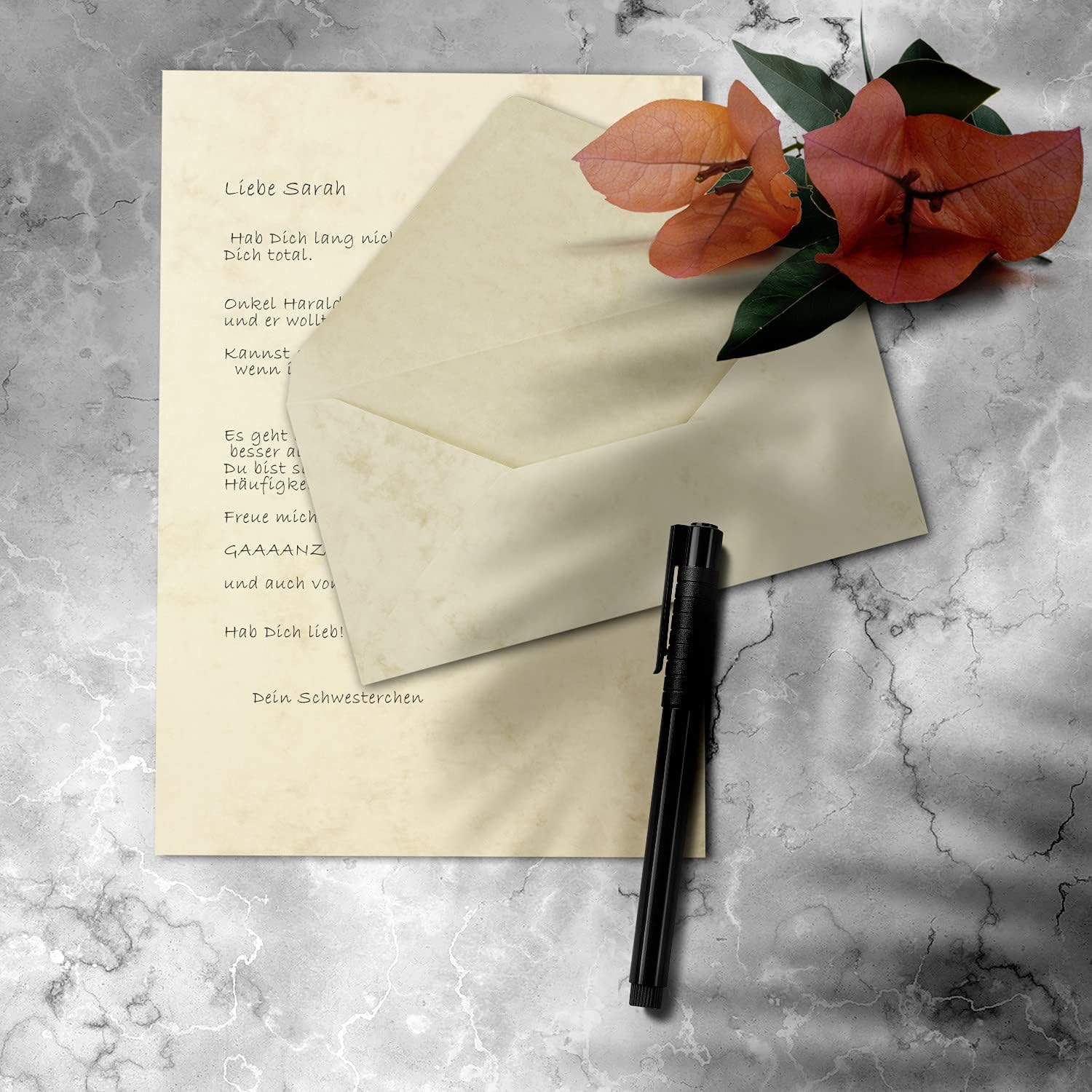 A4 Writing Paper Sets with DIN Long Envelopes, Wet Seal, Chamois Marbled (Cream), Matte Writing Paper with Envelopes 25 FarbenFroh by GUSTAV NEUSER – Bild 2