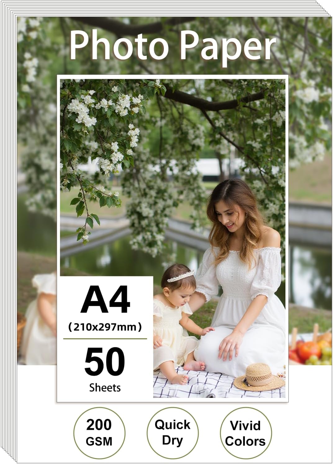 50 Sheets Photo Paper A4 200 g/m², Glossy Printer Paper (21 x 29.7 cm) for Printers, Thick Paper for Printing Photos, Pictures, Flyers