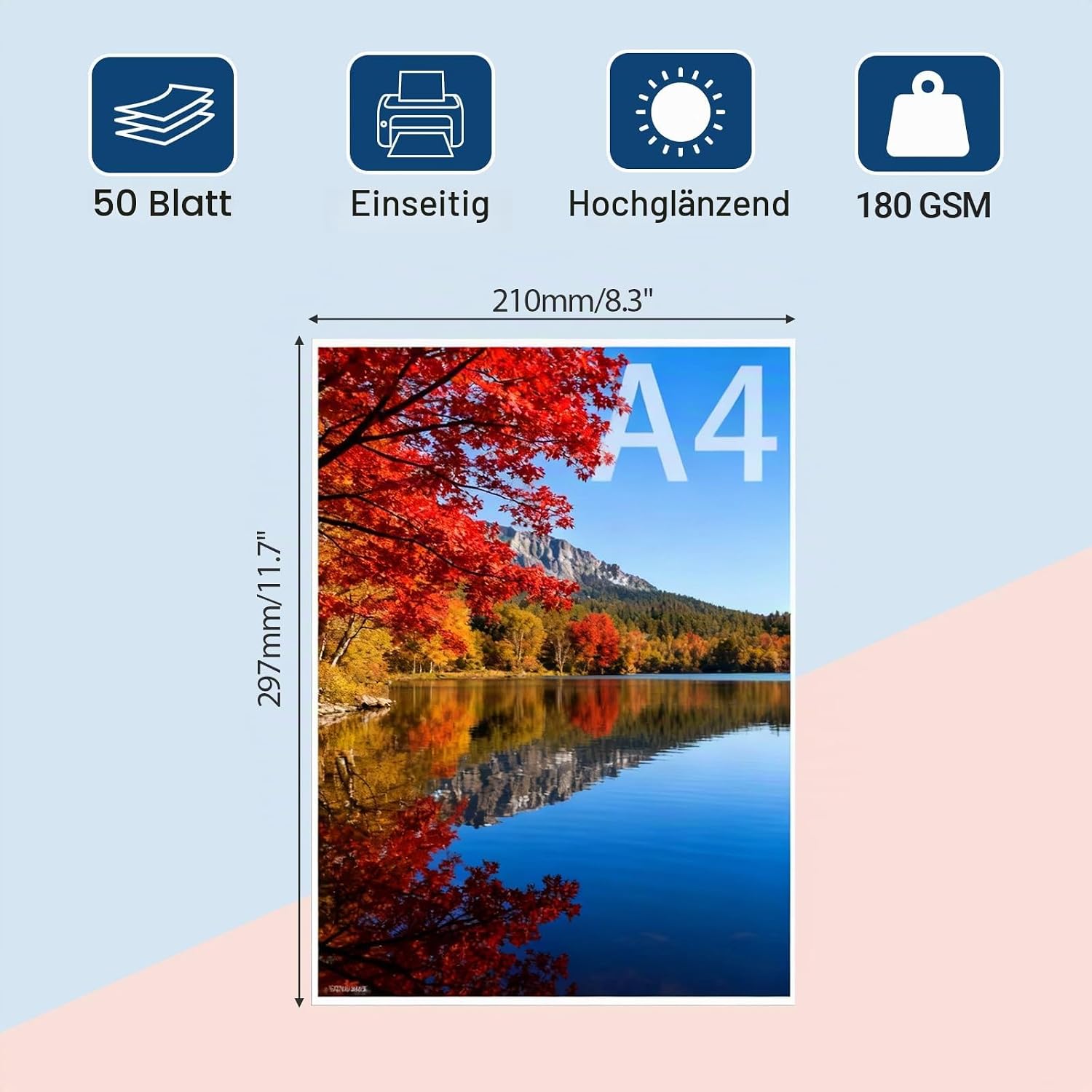50 Sheets Photo Paper A4 Glossy, Photo Paper A4 180 g/m², Instant Dry, Waterproof, Bright White Photo Paper, Ideal for Inkjet Printers – Bild 2