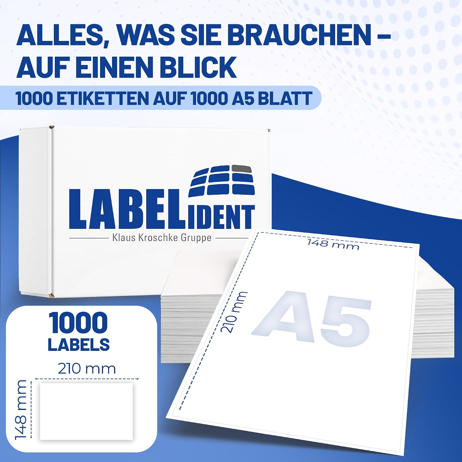 Labelident Shipping Labels on DIN A5 Sheets, White, 210 x 148 mm, 1,000 Paper Labels on 1,000 Sheets, Self-Adhesive Shipping Labels A5 for DHL, DPD, Fedex, GLS, Hermes, UPS – Bild 2