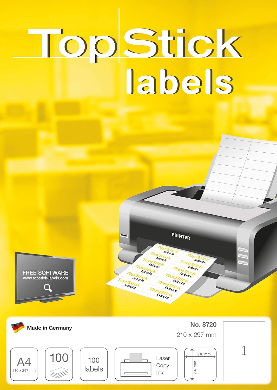 TopStick Universal Labels DIN A4 (Paper, Matte), Self-Adhesive, Printable, Permanent Address Labels, White – Bild 2