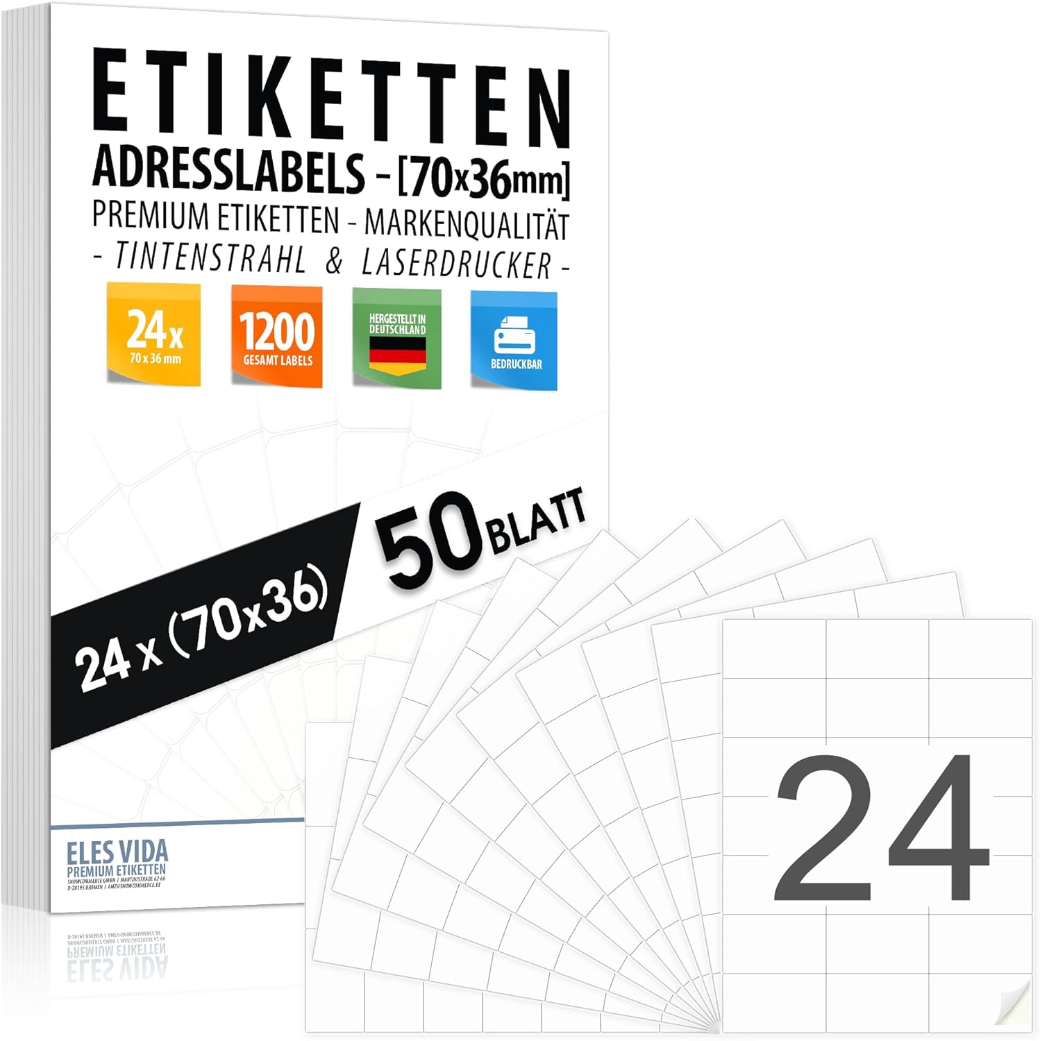 Address Labels 70 x 36 mm (Pack of 1200 Labels - 50 Sheets A4