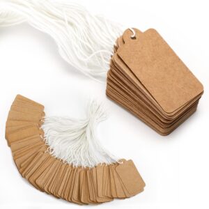 G2PLUS Pack of 500 Small Price Labels, Hanging Labels, Brown Marking Labels, 25 mm x 45 mm Price Tags, Gift Tags with Cord