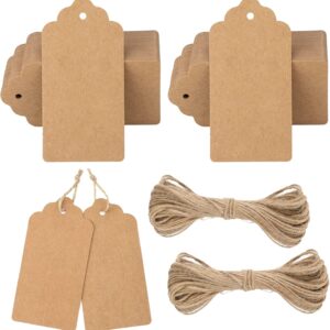 G2Plus 100 PCS Kraft Gift Tags 5 CM * 10CM Paper Weddinng Labels Brown Hang Tag with 30 Meters Jute Twine