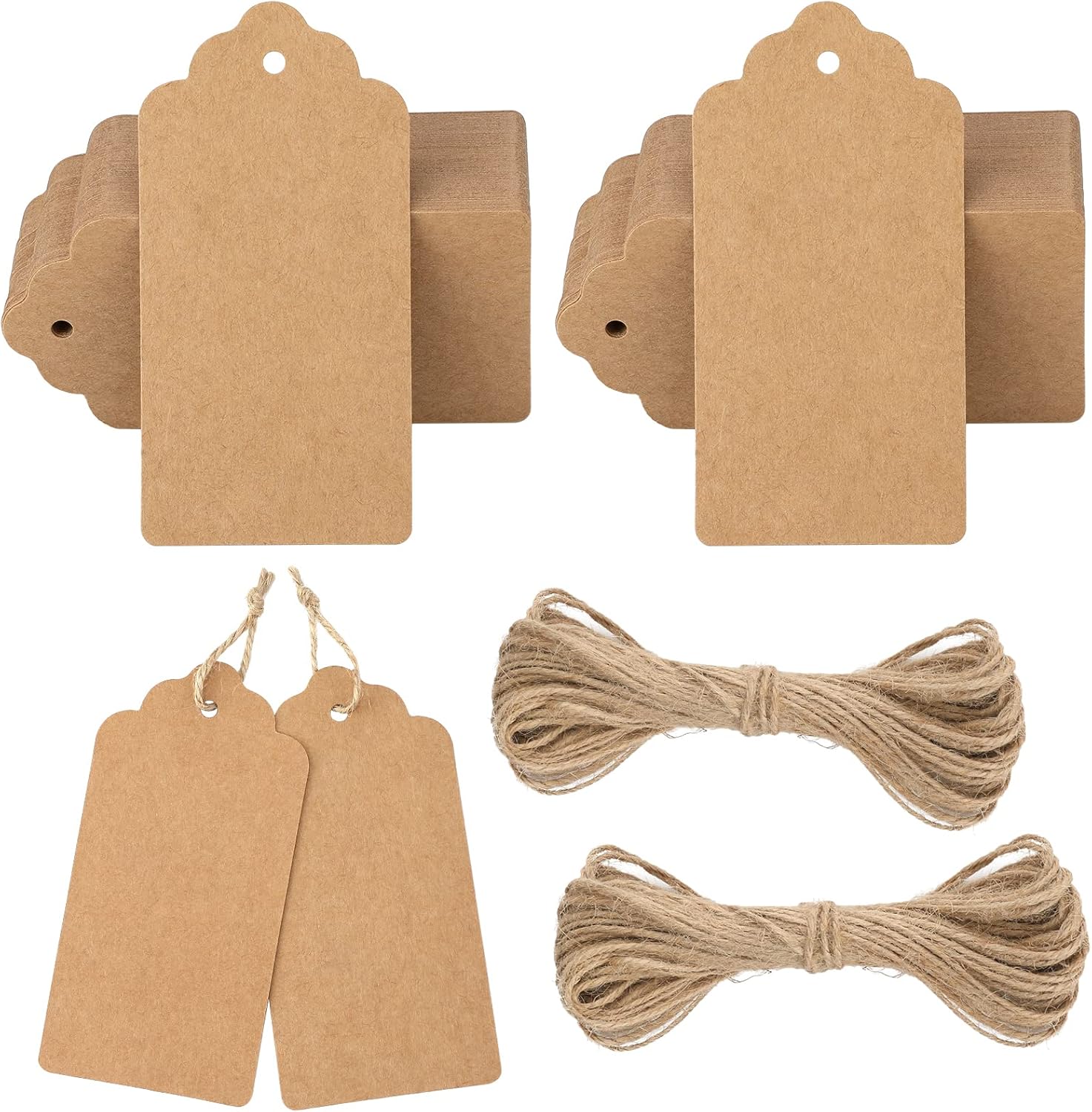 G2Plus 100 PCS Kraft Gift Tags 5 CM * 10CM Paper Weddinng Labels Brown Hang Tag with 30 Meters Jute Twine