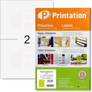 200 Labels A5 on A4 Sheet Self-Adhesive (210 x 148.5 mm = A5) Printable
