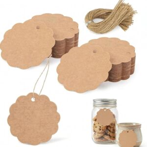 HAKACC Pack of 140 round gift tags, diameter 6 cm, kraft paper labels with