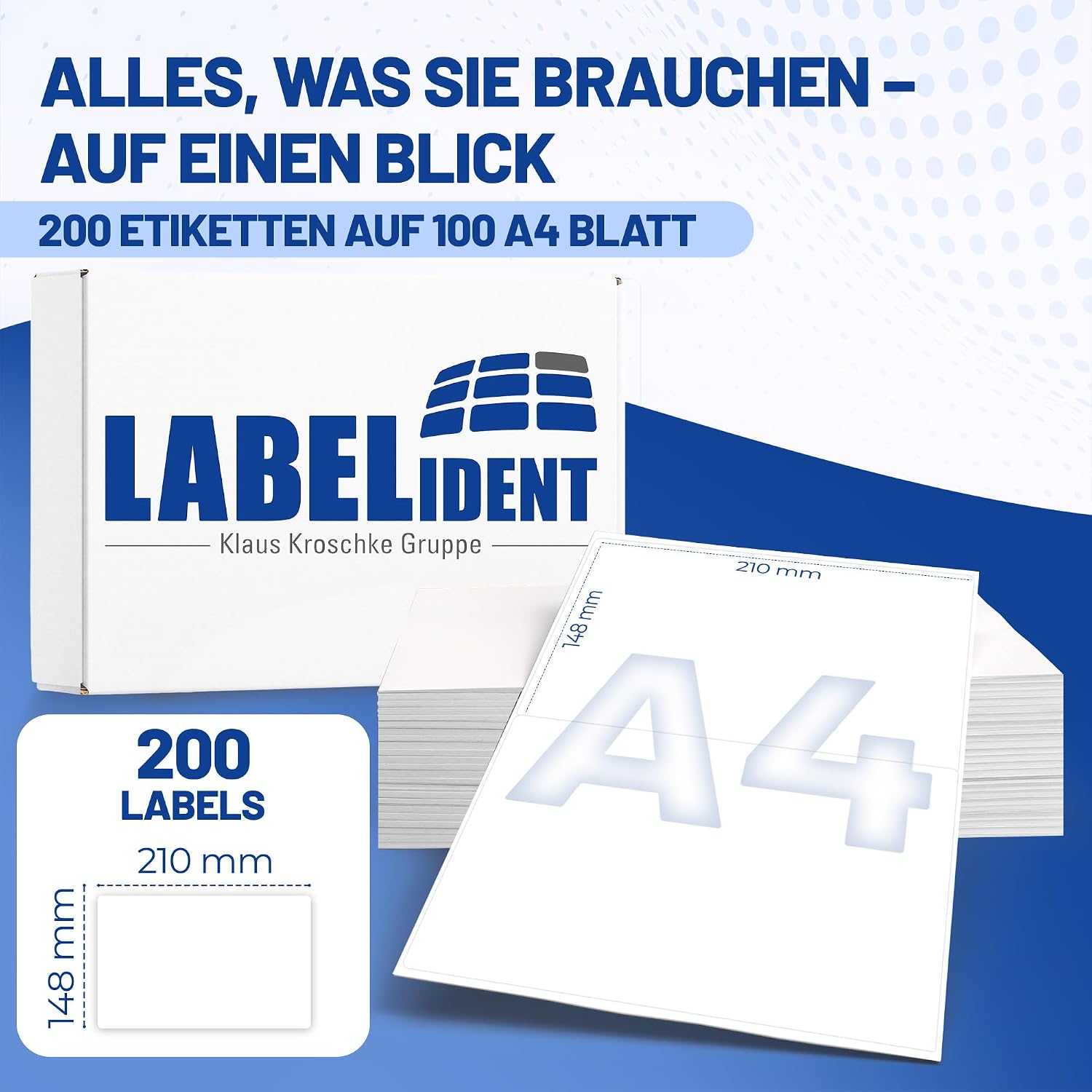 Labelident Laser Labels 210 x 148 mm, 2 Labels per A4 Sheet, 200 Labels (100 DIN A4 Sheets), Self-Adhesive, DIN A5 Address Stickers, Universal Labels for Laser & Inkjet Printers – Bild 2