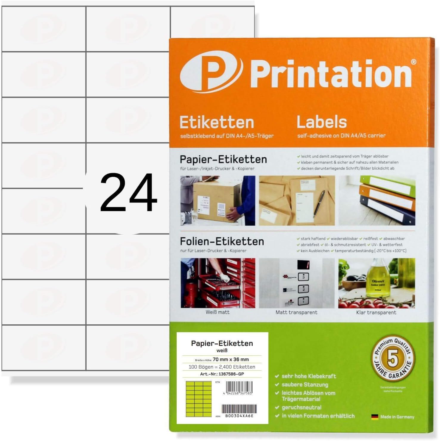 Printation Self-Adhesive Labels 70 x 36 mm Pack of 2400