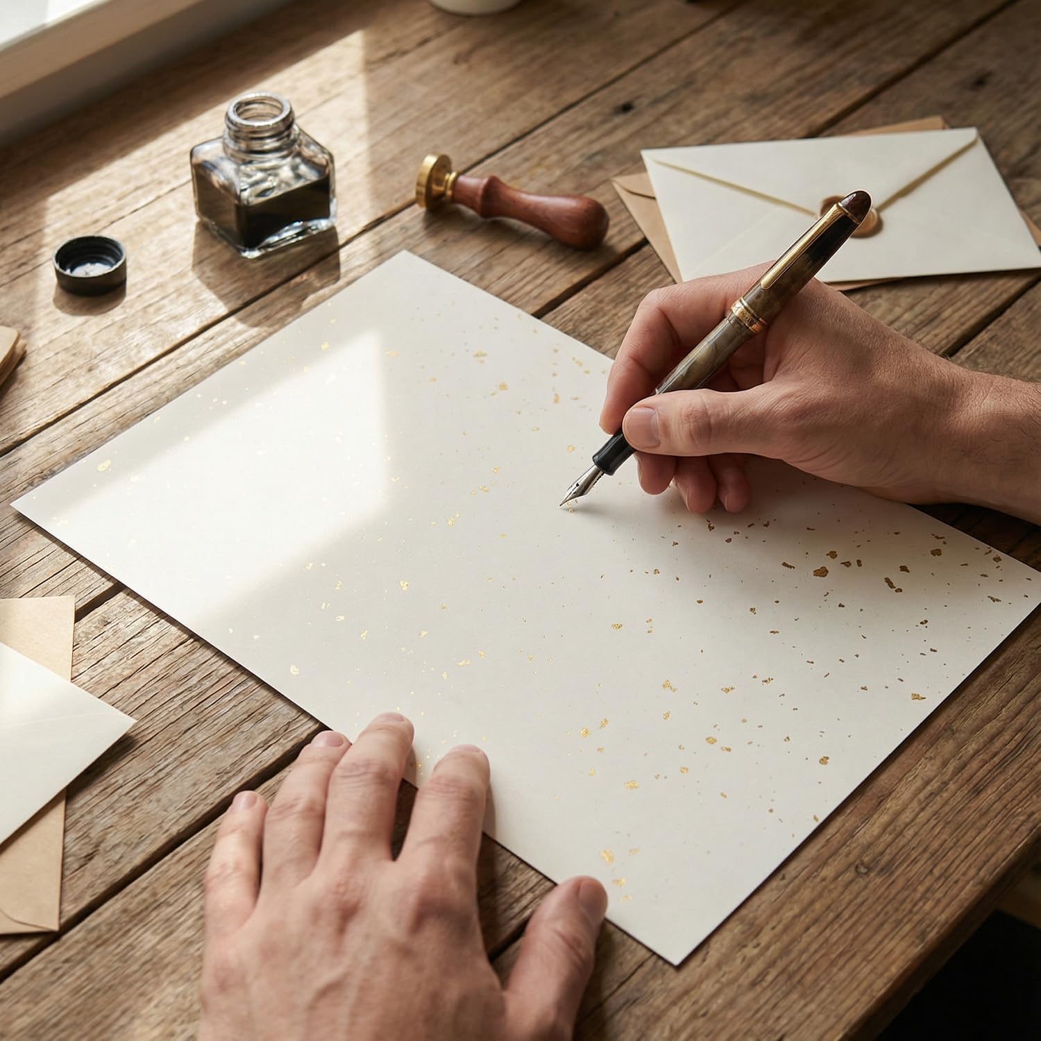 Acidea 50 Sheets Ivory A4 Paper, 120 g/m² A4 Cream Paper, One-sided Gold Foil Flakes Craft Paper, Coloured Paper, Certificate Paper, Used for Photo Album, Menu Card, Writing, Invitations, Letters – Bild 4
