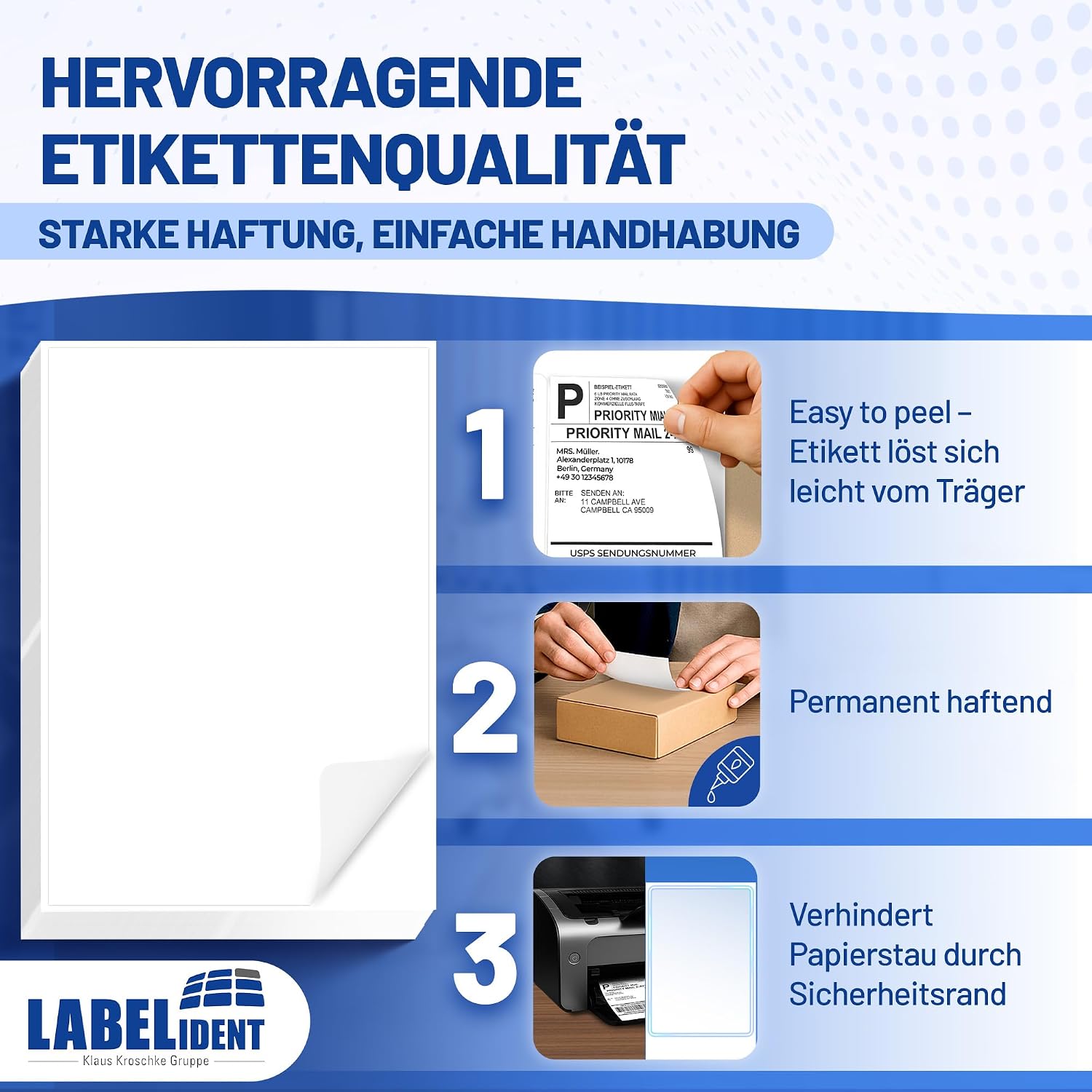 Labelident Shipping Labels on DIN A5 Sheets, White, 210 x 148 mm, 1,000 Paper Labels on 1,000 Sheets, Self-Adhesive Shipping Labels A5 for DHL, DPD, Fedex, GLS, Hermes, UPS – Bild 3