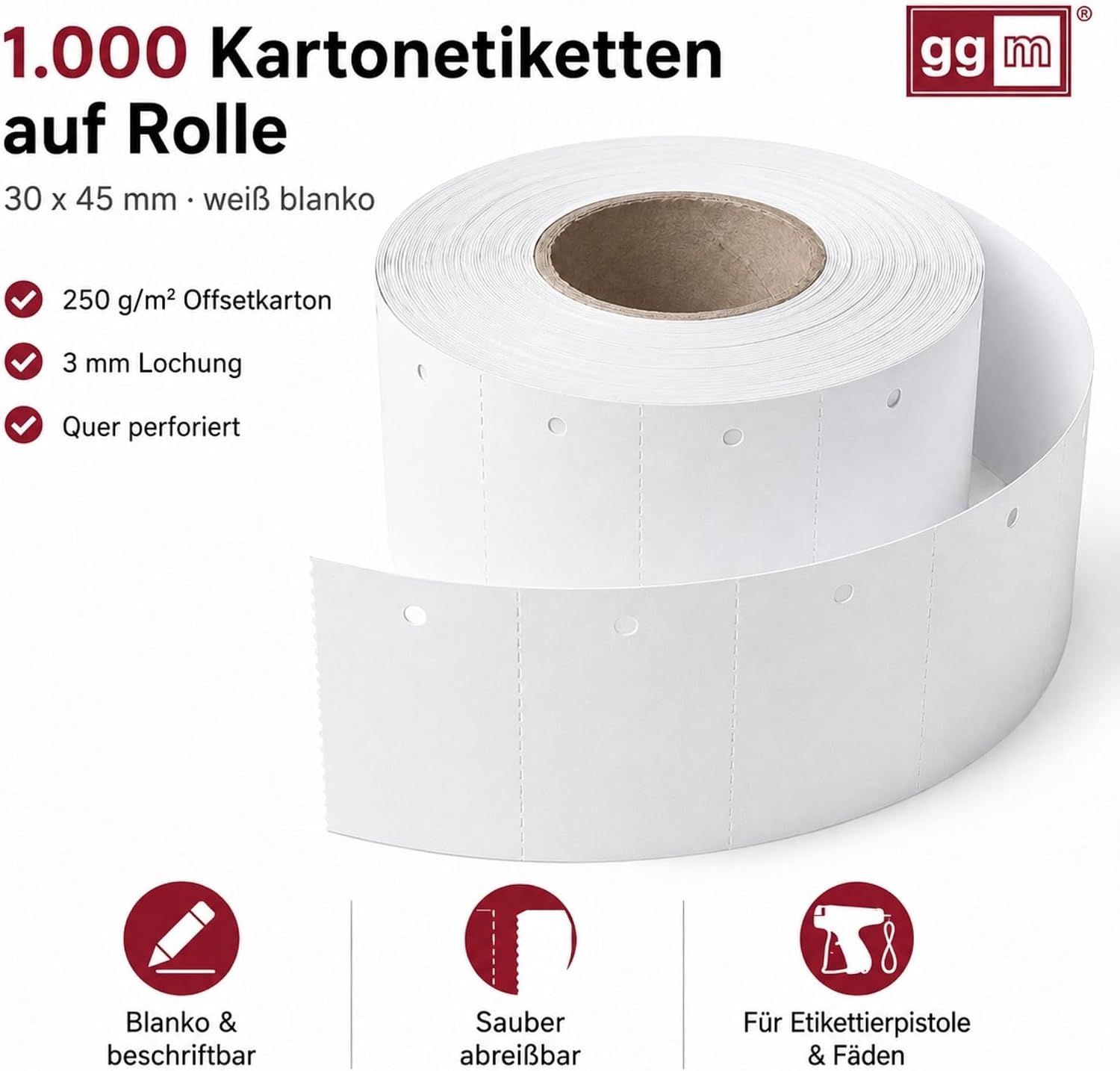 ge-gra Muster GmbH 1000 Cardboard Labels 30 x 45 mm on Roll – Bild 7