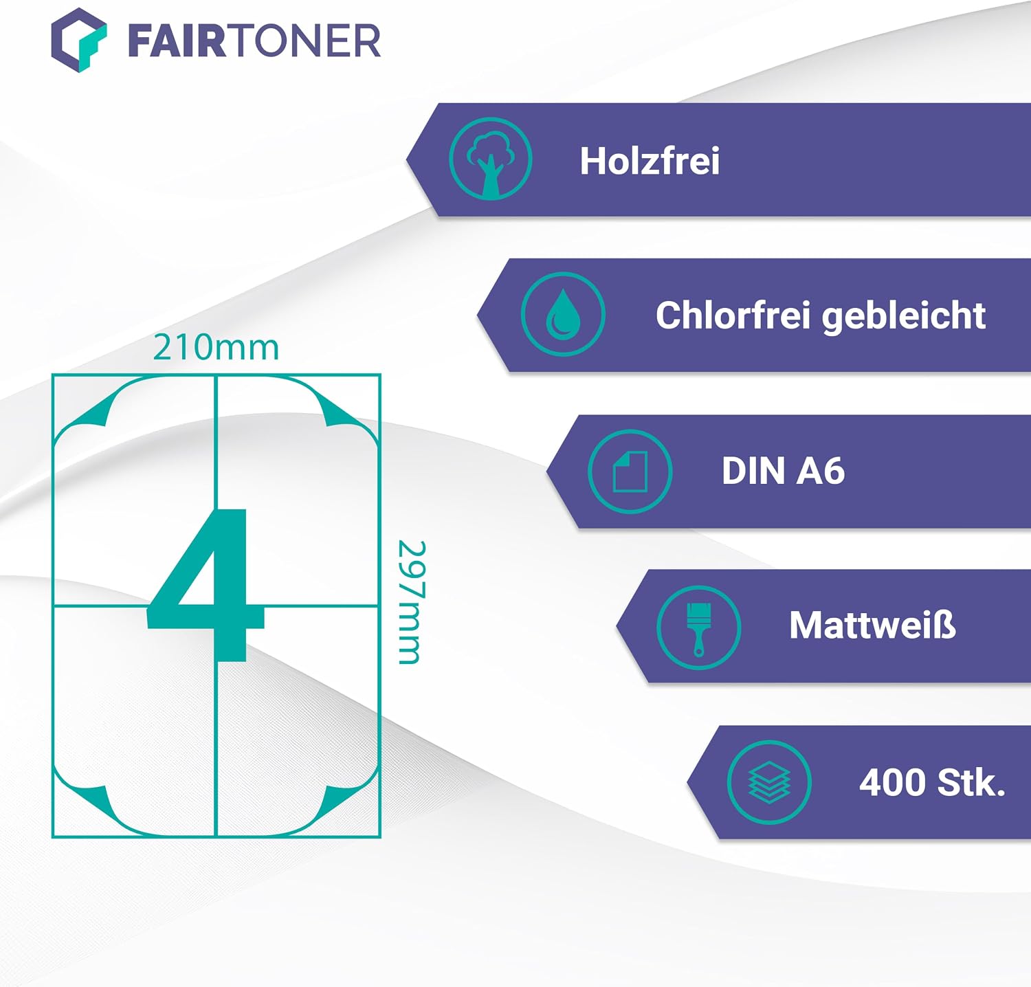 FairToner Self-Adhesive Labels A6 Matt White 100 Sheets (105 x 148 mm) – Bild 2