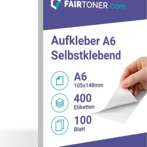 FairToner Self-Adhesive Labels A6 Matt White 100 Sheets (105 x 148 mm)