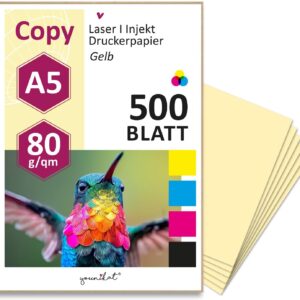 Younikat DV1508 500 Sheets DIN A5 Yellow Blank Paper 80 g/m² Copier Paper