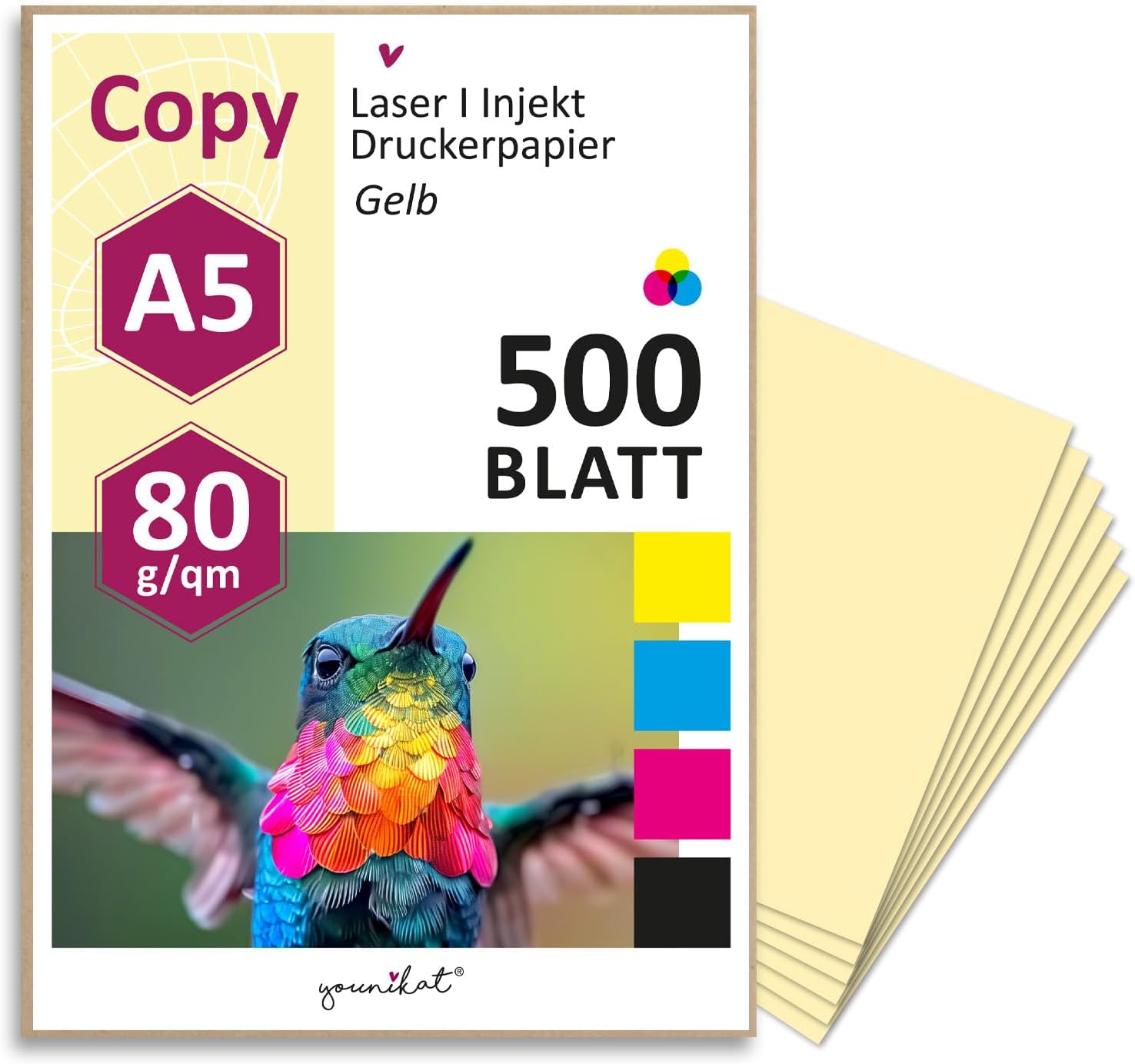 Younikat DV1508 500 Sheets DIN A5 Yellow Blank Paper 80 g/m² Copier Paper