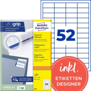 Avery Zweckform 3650 Universal Labels 48×21 mm for Inkjet Laser Copy White