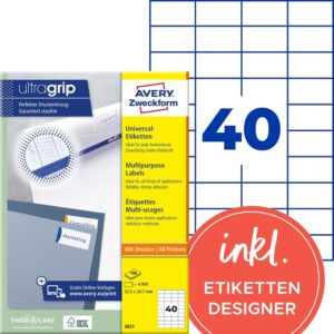 Avery Zweckform 3651 Universal Labels 52.5 x 29.7 mm 100 Sheets White