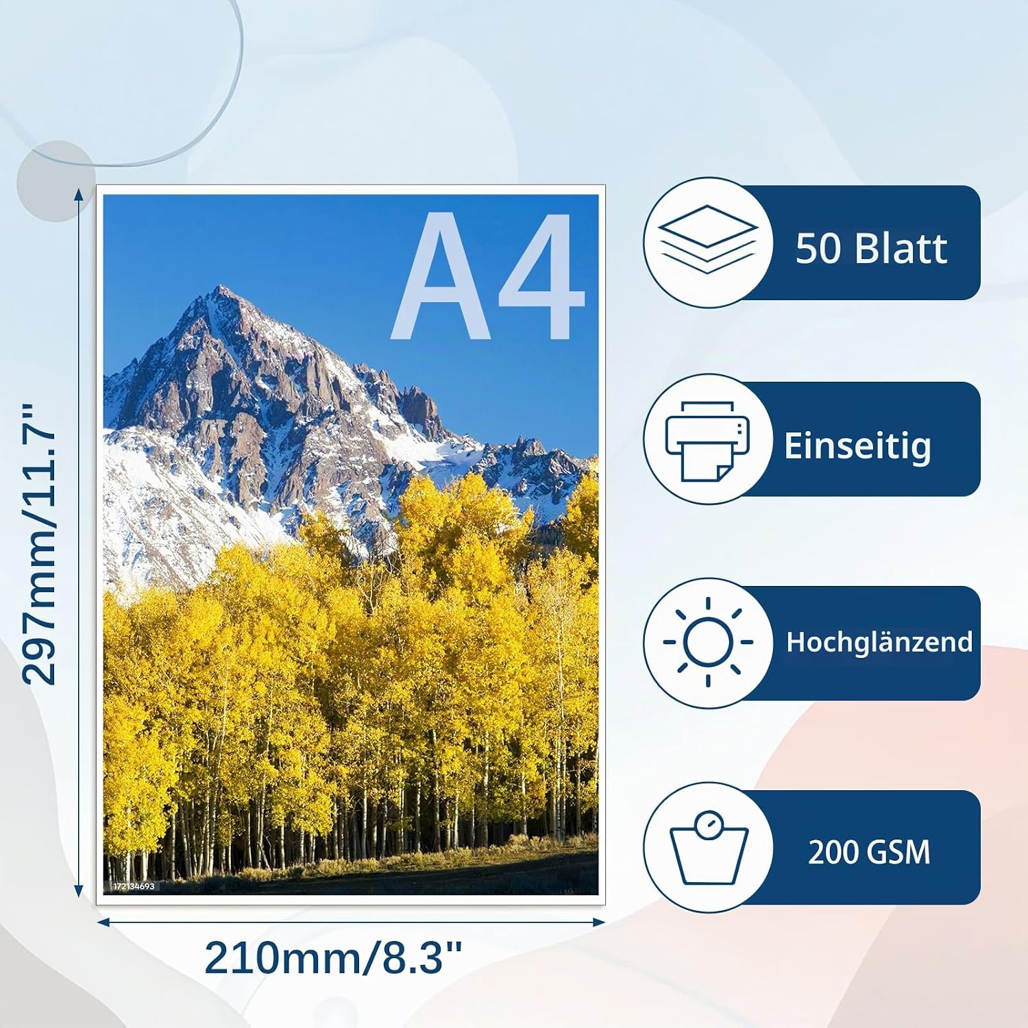 50 Sheets Photo Paper A4 200 g/m², Glossy Printer Paper (21 x 29.7 cm) for Printers, Thick Paper for Printing Photos, Pictures, Flyers – Bild 2