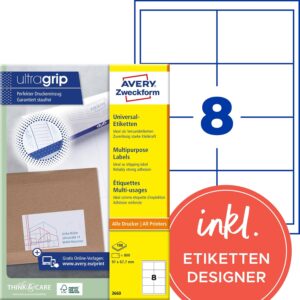 Avery Zweckform 3660 A4 Universal Labels (800 Labels 97 x 67.7 mm Matt Paper (100 Sheets) White