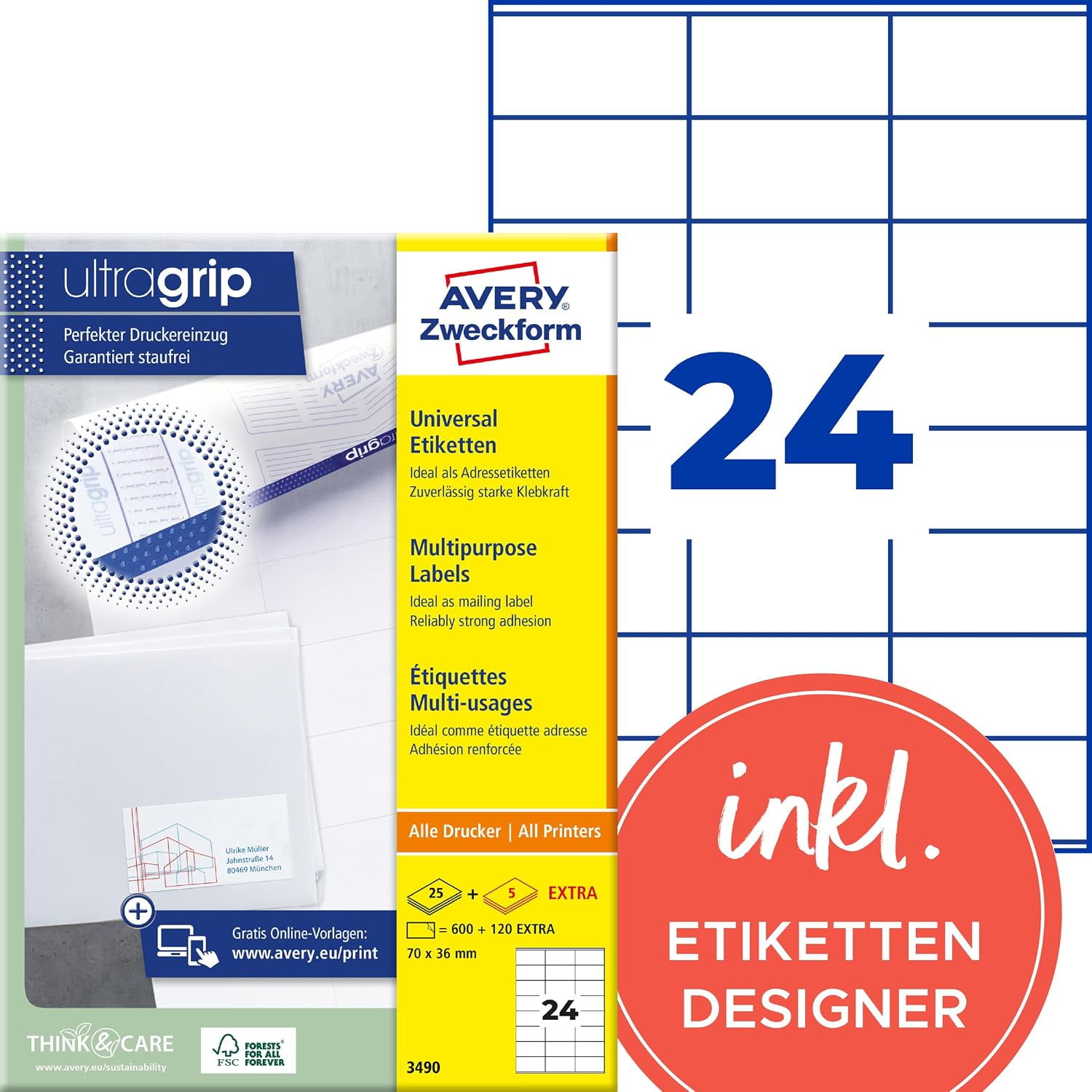 AVERY Zweckform Universal labels size 70 x 36 mm
