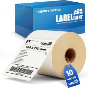 Labelident Shipping Labels 100 x 150 mm - 5,000 Labels, 10 Rolls of 500 Thermal Labels, Strong Self-Adhesive Direct Thermal Labels for DHL, DPD, FedEx, GLS, Hermes, UPS, Zebra
