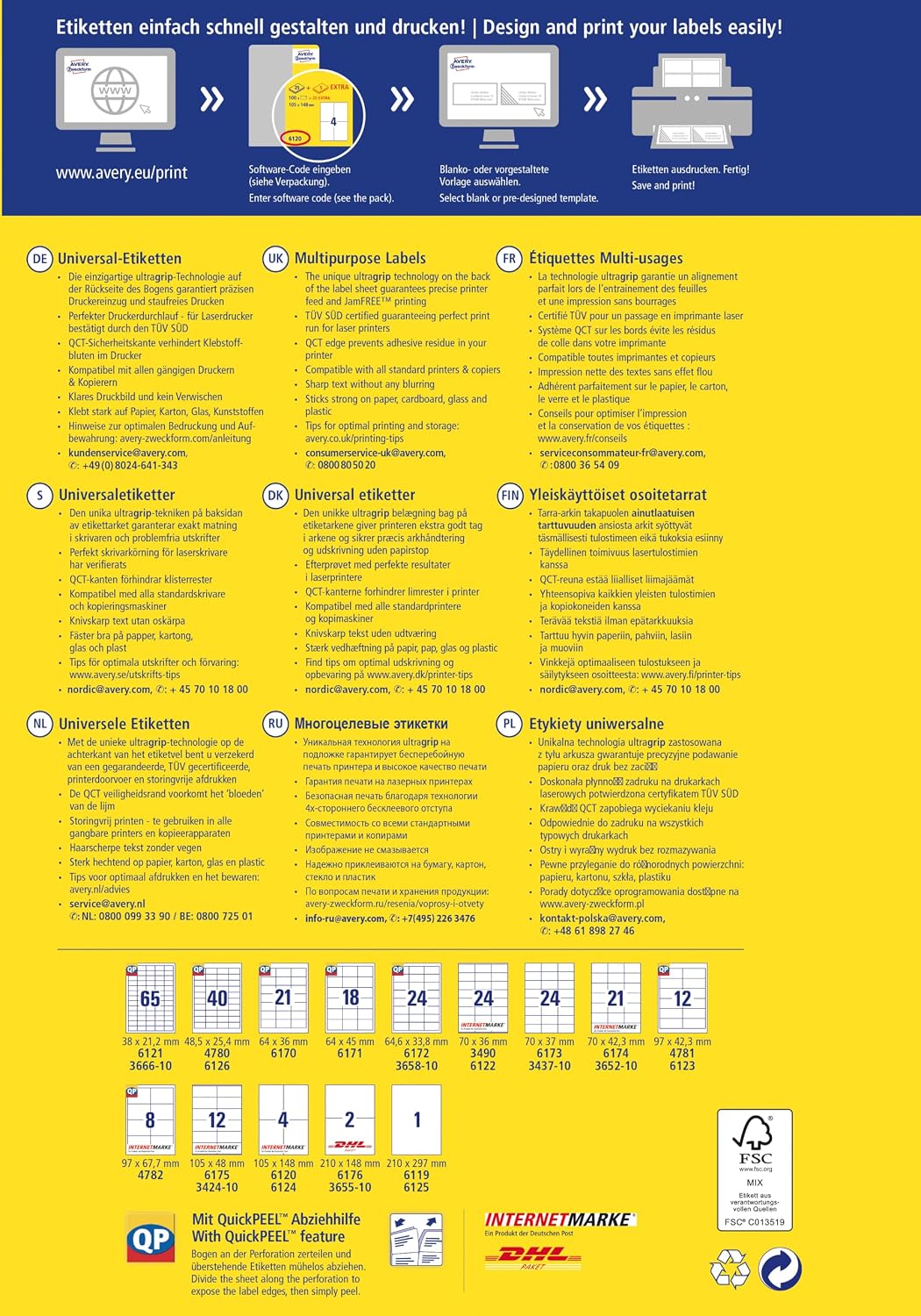 AVERY Zweckform 4782 Universal Labels (200 Plus 40 Extra Adhesive Labels, 97 x 67.7 mm on A4, Printable Shipping Labels, Self-Adhesive Shipping Stickers with Ultragrip) 30 Sheets, White – Bild 12