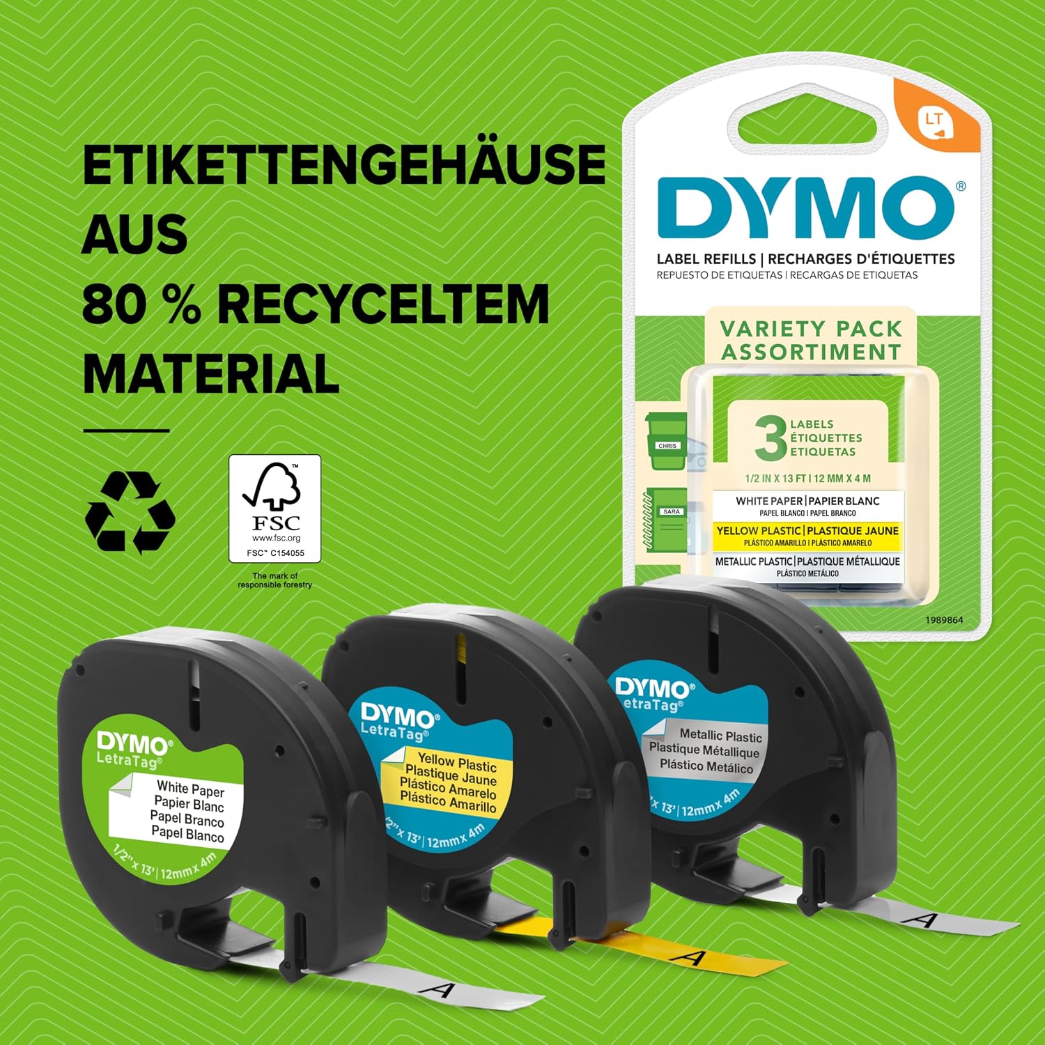 DYMO Original LetraTag Paper Label Tape, Black on White, 12 mm x 4 m, Self-Adhesive Label Tape for LetraTag Labelling Device, 2 Label Cartridges – Bild 6