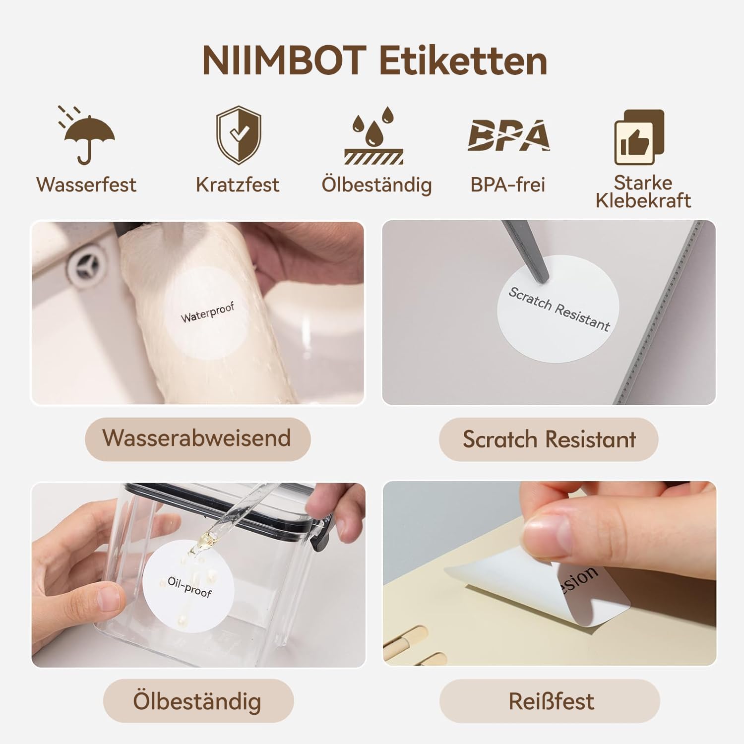 NIIMBOT Labels Compatible with B1 / B21 / B3S Label Printer, 3 Rolls 50 x 50 mm Thermal Label Tape for Supermarkets Retail Office, 150 Labels/Roll, White, Round – Bild 8