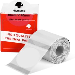 Phomemo M110 M120 M200 M220 M221 Transparent Round Paper 40 x 40 mm (1.57 x 1.57 inches) Sticky Thermal Label Printer Paper