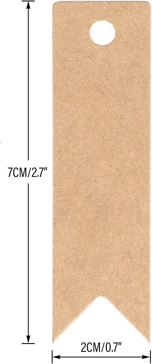 G2PLUS Small Kraft Paper Labels Tags – 7 x 2 cm Mini Gift Tags – Pack of 100 Tags Labels with Jute String (Brown) – Bild 2