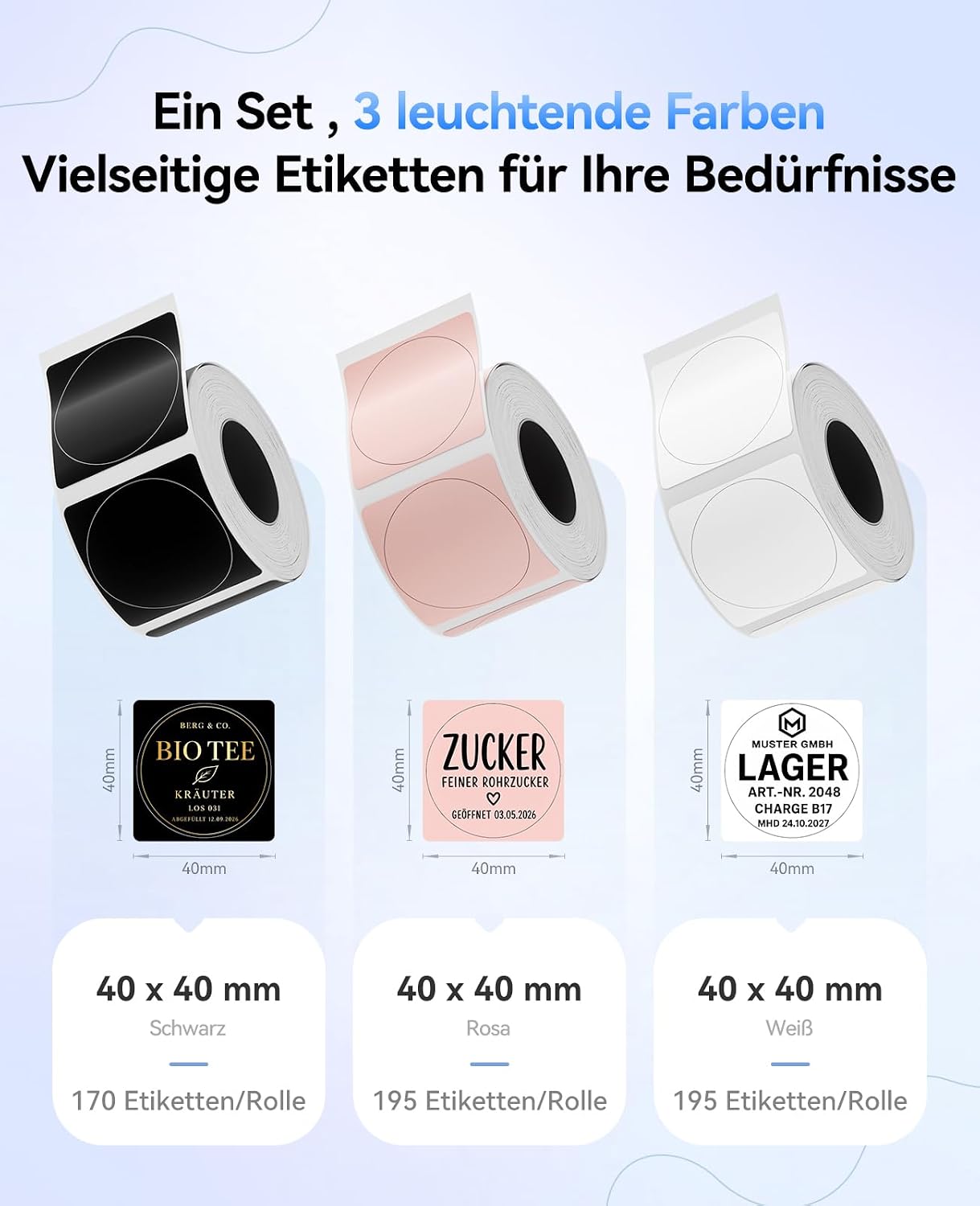 NIIMBOT M2 M3 Labels 40 x 40 mm Round, 3 Rolls Label Tape, Multi-Coloured – Bild 2
