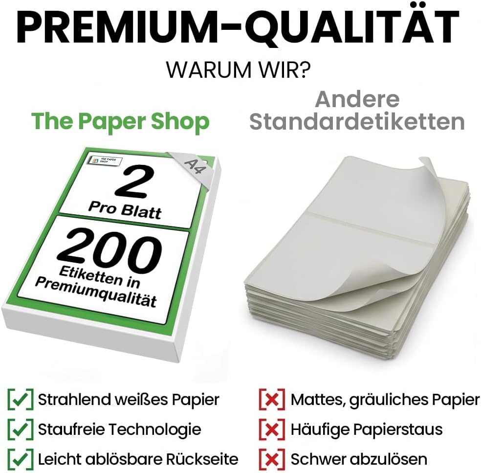 The Paper Shop Self-Adhesive Labels A4 Double Sheet - 2 per Sheet White (200 Labels) | Address Labels Printable 119.6 x 143.5 mm for Laser and Inkjet Printers | Shipping Package – Bild 4