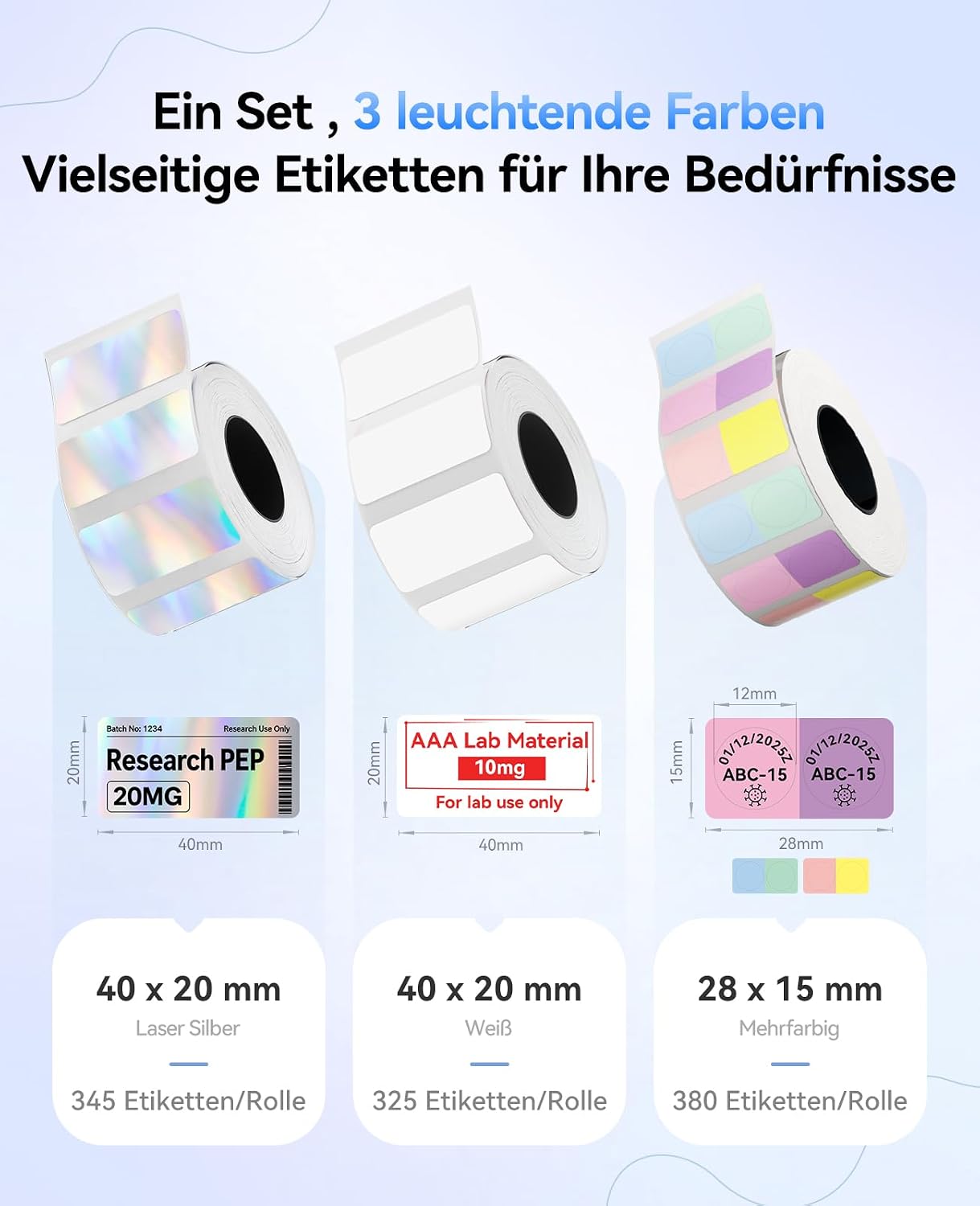 NIIMBOT M2 M3 Thermal Transfer Labels, 3 Rolls Label Tape, Package C – Bild 2