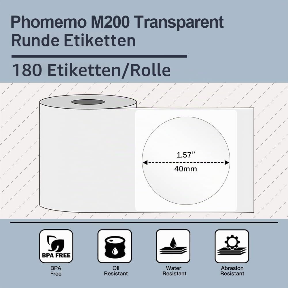 Phomemo M110 M120 M200 M220 M221 Transparent Round Paper 40 x 40 mm (1.57 x 1.57 inches) Sticky Thermal Label Printer Paper – Bild 2