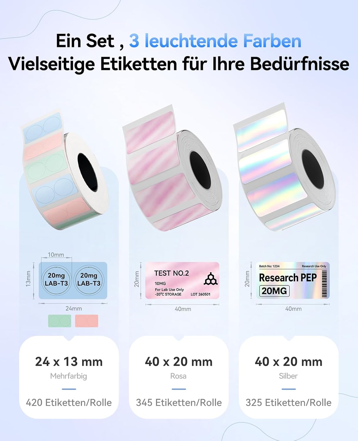 NIIMBOT M2 M3 Labels, 3 Rolls Self Adhesive Label Tape, Package D – Bild 2