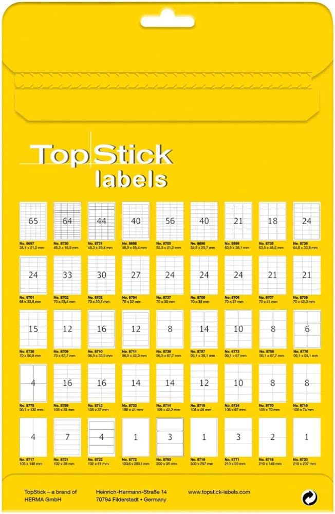 TopStick Universal Labels DIN A4 (Paper, Matte), Self-Adhesive, Printable, Permanent Address Labels, White – Bild 6