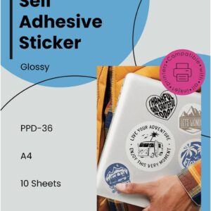 PPD 10 x A4 Inkjet Premium Vinyl Sticker Film, Printable, White, Glossy, Self-Adhesive PPD-36-10